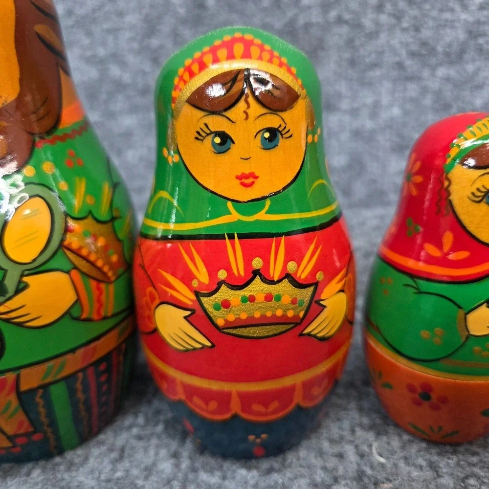 Vintage Belarus Fairy Tale 7pc Matryoshka Nesting Doll The Little Scarlet Flower
